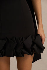 Geneve | Black Halter-Neck Mini Dress With Ruffled Trim
