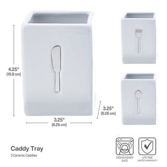 3 Piece Flatware Caddy with Wood Tray