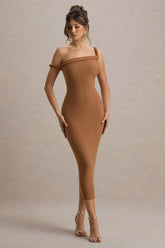 Salome | Brown Twisted Asymmetric Midi Dress