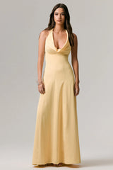Undeniable | Lemon Cowl-Neck Draped Maxi Dress