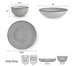 Arlie Gray 12 Piece Pasta Dinnerware Set, Service for 4