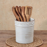 Trellis White Utensil Crock with Tools