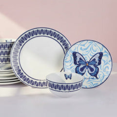Dolly Parton Mosaic Blue Butterfly 12 Piece Dinnerware Set Service for 4