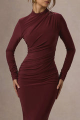 Hespera | Port High-Neck Long-Sleeve Gathered Maxi Dress