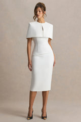 Baylor | White Midi-Dress With Cape-Detail