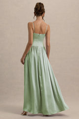 Jonas | Light Green Plunge-Neck Maxi Dress With Cami Straps