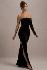 Sandrine | Black Velvet One-Sleeve Maxi Dress