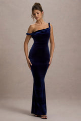 Neeka | Navy Velvet Twisted Asymmetric Maxi Dress
