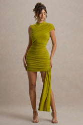 Nocturnal | Green Ruched Mini Dress With Sash