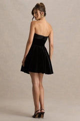 Mina | Black Velvet And Satin Bandeau Skater Mini Dress