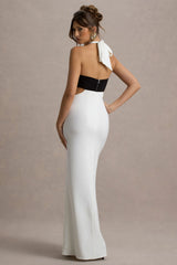Acentis | Black & White Halter-Neck Cut-Out Maxi Dress