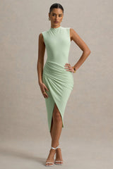 Estella | Light Green Midi Dress With Drape Skirt