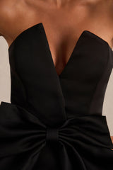Sonata | Black Satin Bandeau Maxi Dress With Bow Detail
