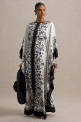 Rikki | Black & White Long-Sleeve Maxi Dress With Tie Waist