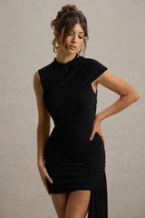 Nocturnal | Black Ruched Mini Dress With Sash