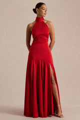 Luscious | Red High-Neck Maxi Dress With Drop-Waist And Bow Detail