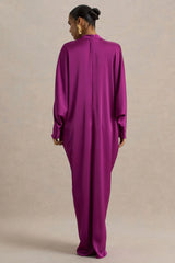 Tina | Pink Satin Plunge-Neck Embellished Maxi Dress