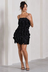 It Girl | Black Bandeau Bodycon Mini Dress With Ruffles