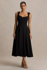 Andromeda | Black Sweetheart-Neck Midi Dress