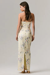 Fierce | Lemon Print Asymmetric Ruched Maxi Dress