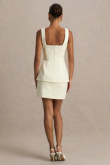 Angel | Cream Plunge-Neck Tailored Mini Dress With Gold-Detailing