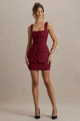 Maci | Berry Tailored Square-Neck Mini Dress