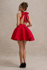 Waverly | Red Racer-Neck Sleeveless Skater Mini Dress