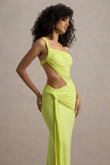 Giovanna | Lime Green Asymmetric Maxi Dress With Wrap Skirt