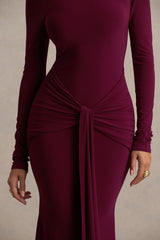 Pietra | Berry High-Neck Long Sleeve Knot Maxi Dress