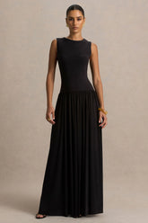 Rosalita | Black Crew-Neck Maxi Dress With Drop-Waist