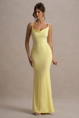 Francoise | Lemon Cowl Neck Backless Maxi Dress With Lace Insert