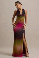 Fiorella | Ombre Print Cowl-Neck Split Maxi Dress