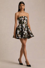 Sparky | Black And Bronze Floral Embellished Bandeau Mini Dress
