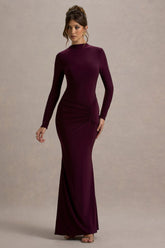 Reid | Plum Long-Sleeve Gathered Maxi Dress
