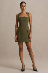 Mollie | Khaki Square-Neck Tailored Micro Mini Dress