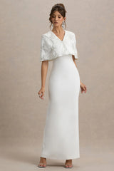 Agnella | White Embellished V-Neck Maxi Dress