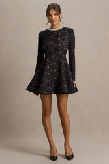 Divine | Black Lace Embellished Crew-Neck Mini Dress