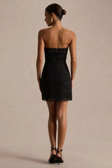 Kerry | Black Lace Bandeau Mini Dress With Bow-Detail