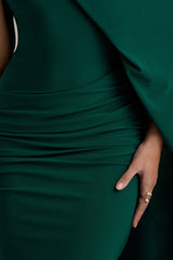 Maeve | Bottle Green Cape-Sleeve Draped Maxi Dress