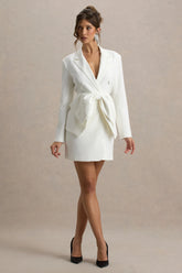 Prized | White Tailored Blazer Mini Dress With Bow