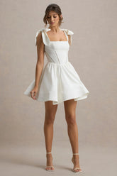 Mochi | White Skater Mini Dress With Bow Straps
