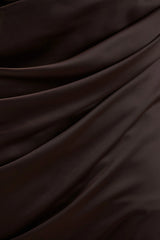 Sasha | Brown Satin And Velvet Midi Dress With Wrap-Detail