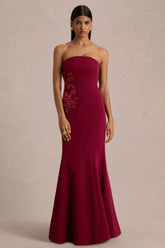 Aylana | Burgundy Bandeau Maxi Dress With Embellished Detail
