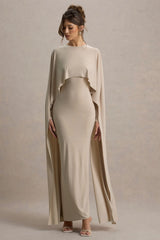Belinda | Champagne Draped Maxi Dress With Cape Sleeves