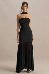 Jaquetta | Black Belted Maxi Dress With Pleated Chiffon Skirt