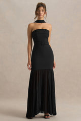 Jaquetta | Black Belted Maxi Dress With Pleated Chiffon Skirt