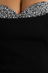 Martha | Black Embellished Sweetheart-Neck Mini Dress
