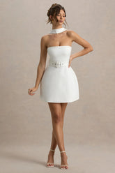 Timberly | White High-Neck Tailored Micro-Mini Dress