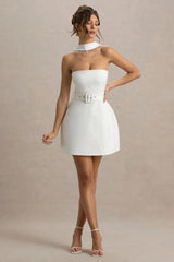 Timberly | White High-Neck Tailored Micro-Mini Dress