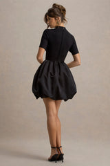 Blake | Black Short-Sleeve Mini Dress With Satin Puffball Skirt